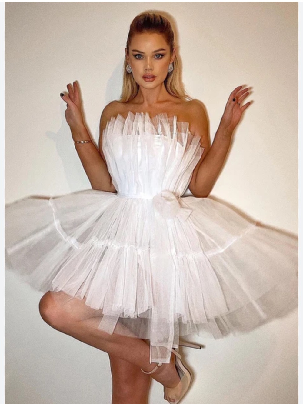 Chic Nation White Strapless Tulle Mini Dress